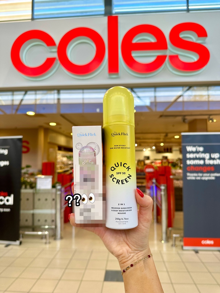 TheQuickFlickAu's tweet image. Have you spotted our new 2nd "mystery" product that has started hitting #Coles Supermarket's this week, alongside our new #QuickScreen SPF mousse?! 👀

Comment below if you know what it is! 

#TheQuickFlick #Sunscreen #Vegan #AustralianMade #ColesAustralia