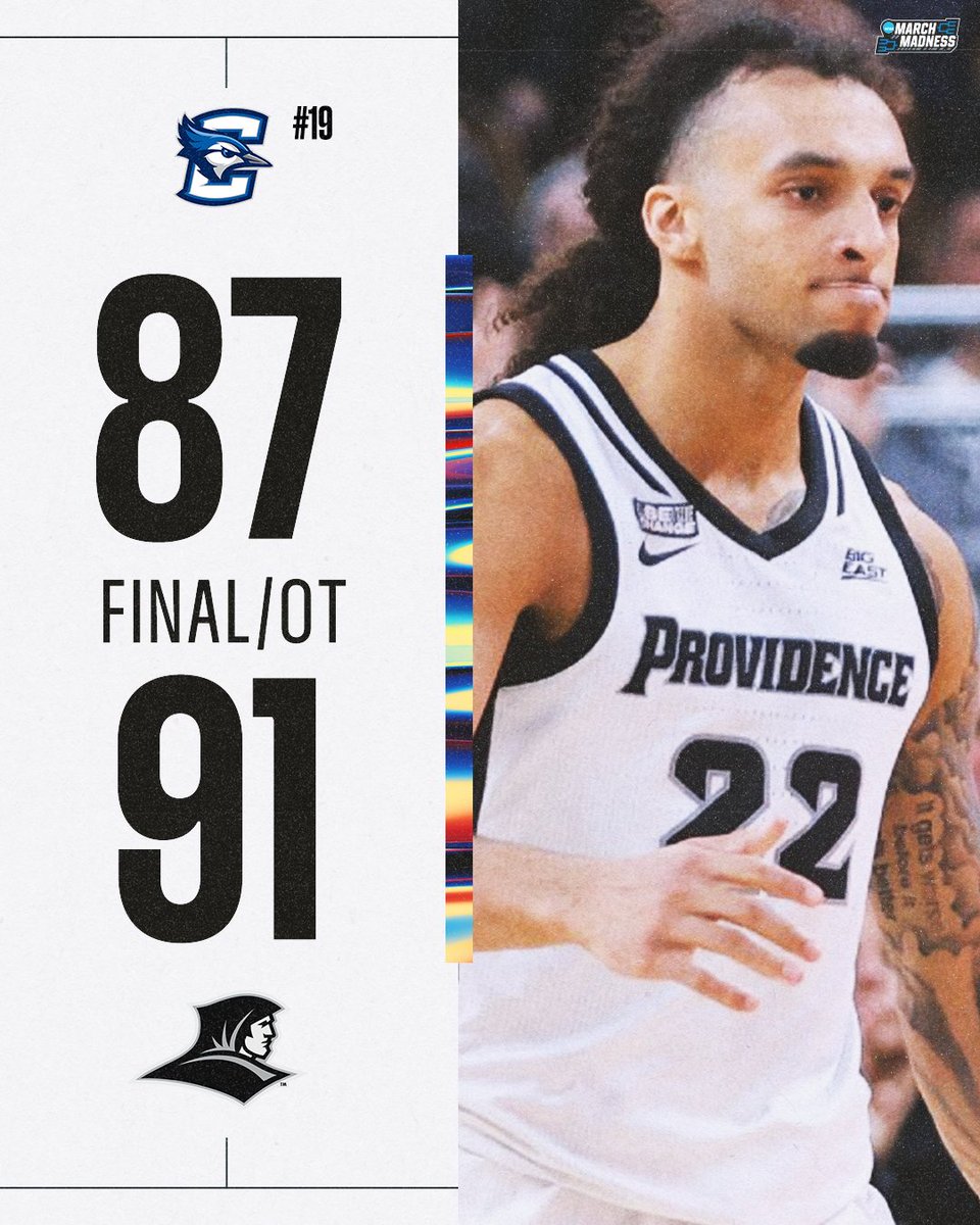 MarchMadnessMBB's tweet image. PROVIDENCE OUTLASTS NO. 19 CREIGHTON IN OT 👀

The Friars knock off the Bluejays in a back and forth battle ‼️