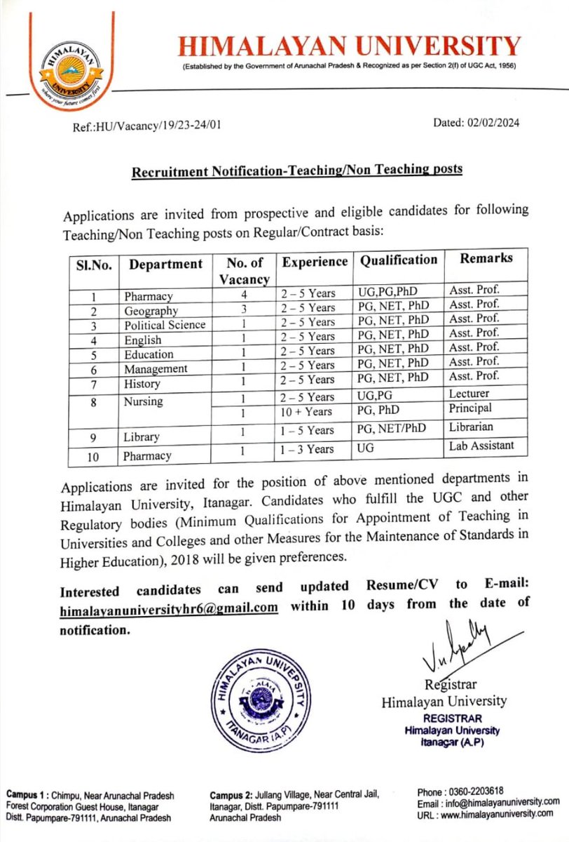 Job Advertisement from Himalayan University Itanargar.

Full Details Given Below

Follow us Arunachal Digital News 
For more Updates

#jobadvertisement