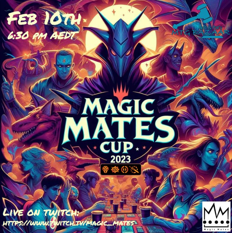 mtg_nomad's tweet photo. Our annual #MagicMates Cup is just 2 days away! This year I'm joining @Calm_Mirror @nino_mtg @DarcanisMtg and other top drafters from the previous year for a high-stakes #MKM draft.
Draft and games will be live streamed with commentary from 6:30pm AEDT https://t.co/EIIVDBO7rY https://t.co/jM4Sn8mVCP