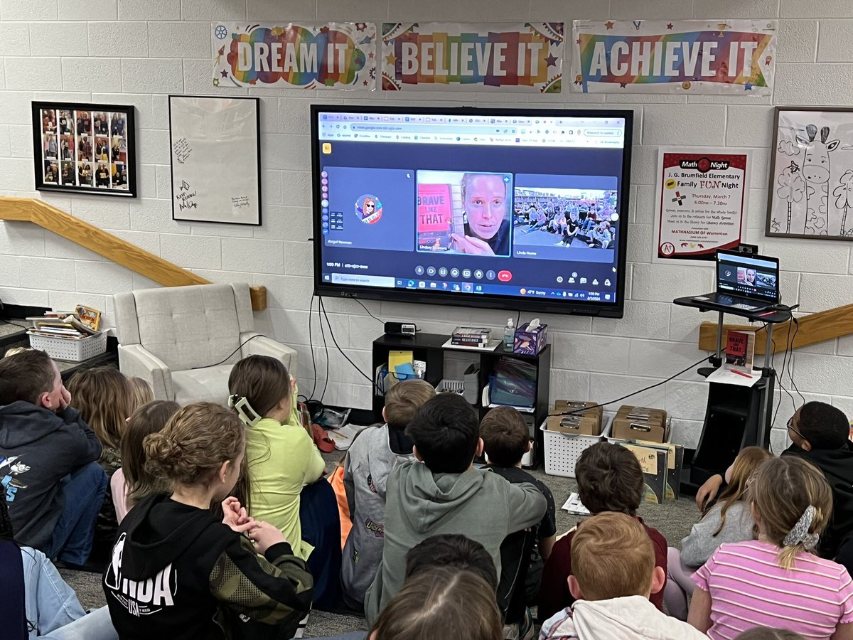 Thank you @LindseyStoddard for reading the first chapter of BRAVE LIKE THAT to 4th graders @JGB_Library for #WRAD. What a great introduction to an awesome book!