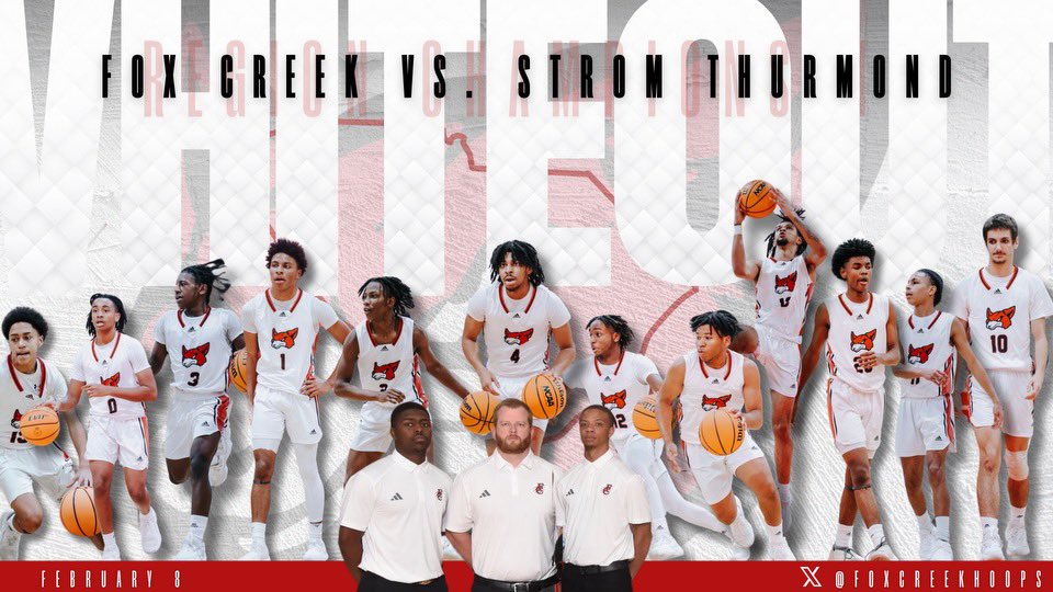 🏀GAMEDAY🏀
🚨REGION CHAMPIONSHIP🚨

🗓️ Thursday, February 8th
🆚 Strom Thurmond Rebels
 📍 FCHS Gymnasium 
🕖 JVB 5:00, VG 6:15, VB 7:30 
🎟️ $7 online or $8 cash at door ONLY if tickets remain 
🔗 …creekhighschool.hometownticketing.com/embed/all

#GoCreek 🦊🏀