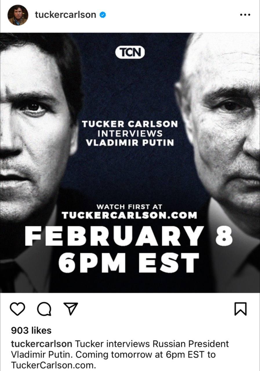 RT on X: "Tucker Carlson reveals when Putin interview will be aired  Details: https://t.co/l73hOrCUgn https://t.co/ZzejGG8fjd" / X