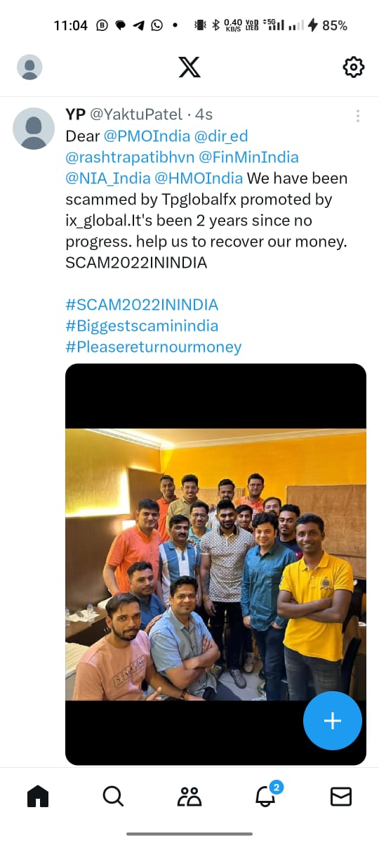 dubey_raju93494's tweet image. Dear @PMOIndia @HMOIndia @Cyberdost @MumbaiPolice @KolkataPolice The company @ix_global @TPGlobalFX did a scam of almst 12000 crores &amp;amp; customers r waiting for justice to get their money back🙏 BIGGEST SCAM IN INDIA

#BIGGESTSCAMININDIA
#SCAM2022ININDIA #GeneralElectionN0W #bbtvi