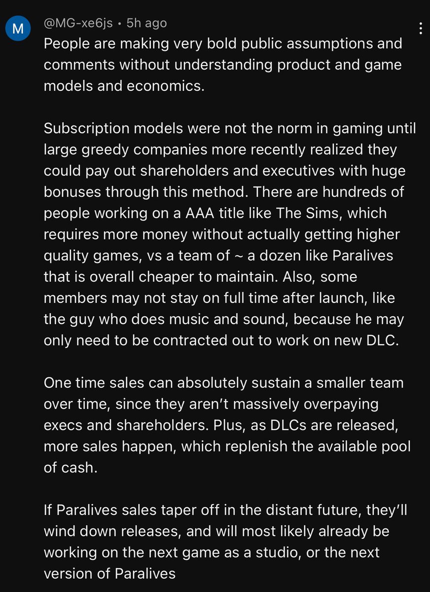 Paralives not having paid DLC isn’t a lie or an impossible promise. Just think of how cost effective and lean the team is compared to EA. #Paralives