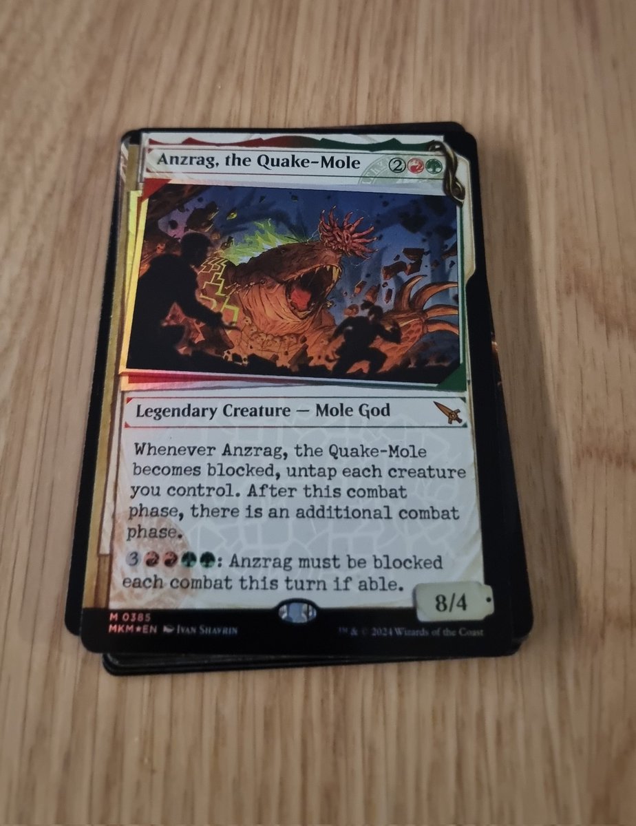 Playing Magic in an old jail at night with a murder mystery brewing was unexpected and awesome!

I will have everyone know, I beat <a href="/RubeePlays/">Rubee🌻</a>. Somehow. 

Also, look at this pull! The Mole God!
<a href="/wizards_magic/">Magic: The Gathering</a> #MTGKarlov #gifted