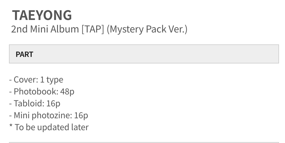TAP MYSTERY PACK VER WILL CONSIST OF A PHOTOBOOK, TABLOID, AND MINI PHOTOZINE....