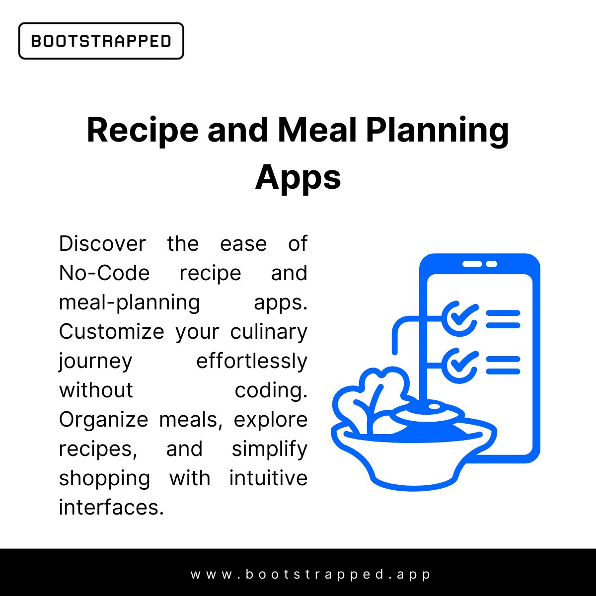 Streamline meal planning with No-Code recipe apps. Customize, plan, and track effortlessly. Explore advanced features with #Adalo, #Bubble, #Thunkable, #Glide, #WeWeb, and #FlutterFlow. Unleash culinary creativity. Visit bootstrapped.app.

#NoCode #MealPlanning #RecipeApps