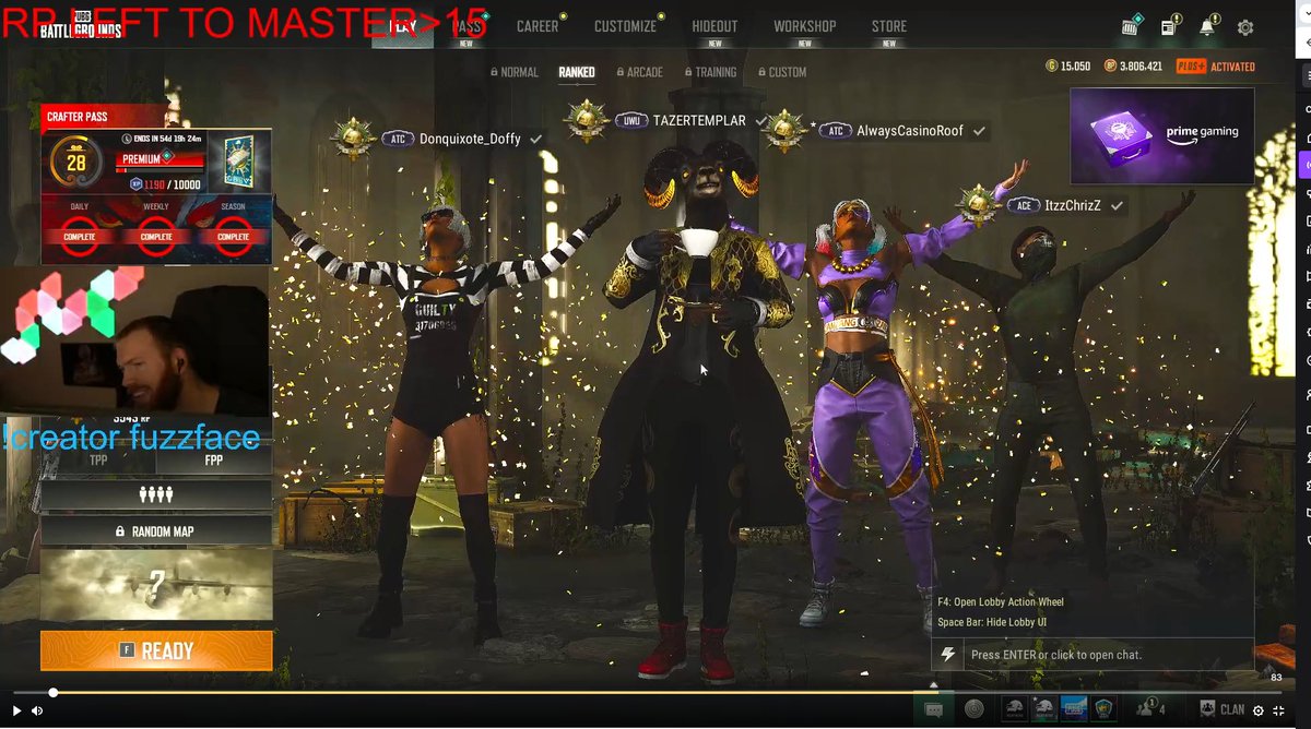 Unranked to Master in one stream completed once again! ggs <a href="/DoffyPUBG/">Donquixote_Doffy</a>
<a href="/ItzzChrizZ97/">ACE_ItzzChrizZ</a> <a href="/MarcelekPUBG/">Marcelek 🇵🇱</a>