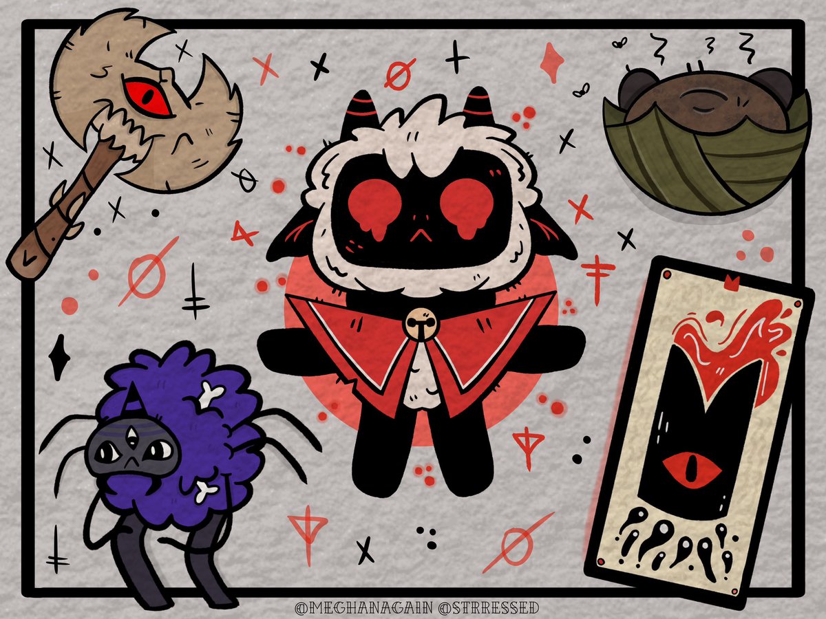 strressed's tweet image. finished my Cult Of The Lamb flash sheet on stream today! ⛓️🩸

i really love how it came out 🕸️🫶🏼

#art #cultofthelamb #flashsheet #tattoo