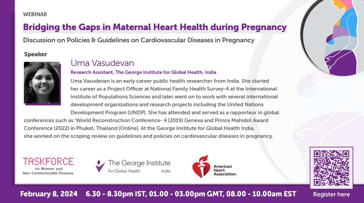 Join us for a webinar where our colleague, Uma Vasudevan delves into a discussion on navigating cardiovascular disease (CVD) in #pregnancy and the key findings from the scoping review of policies/guidelines on CVD in pregnancy. 🗓️8th Feb 6:40-7PM 🔗bit.ly/3vUOAGx