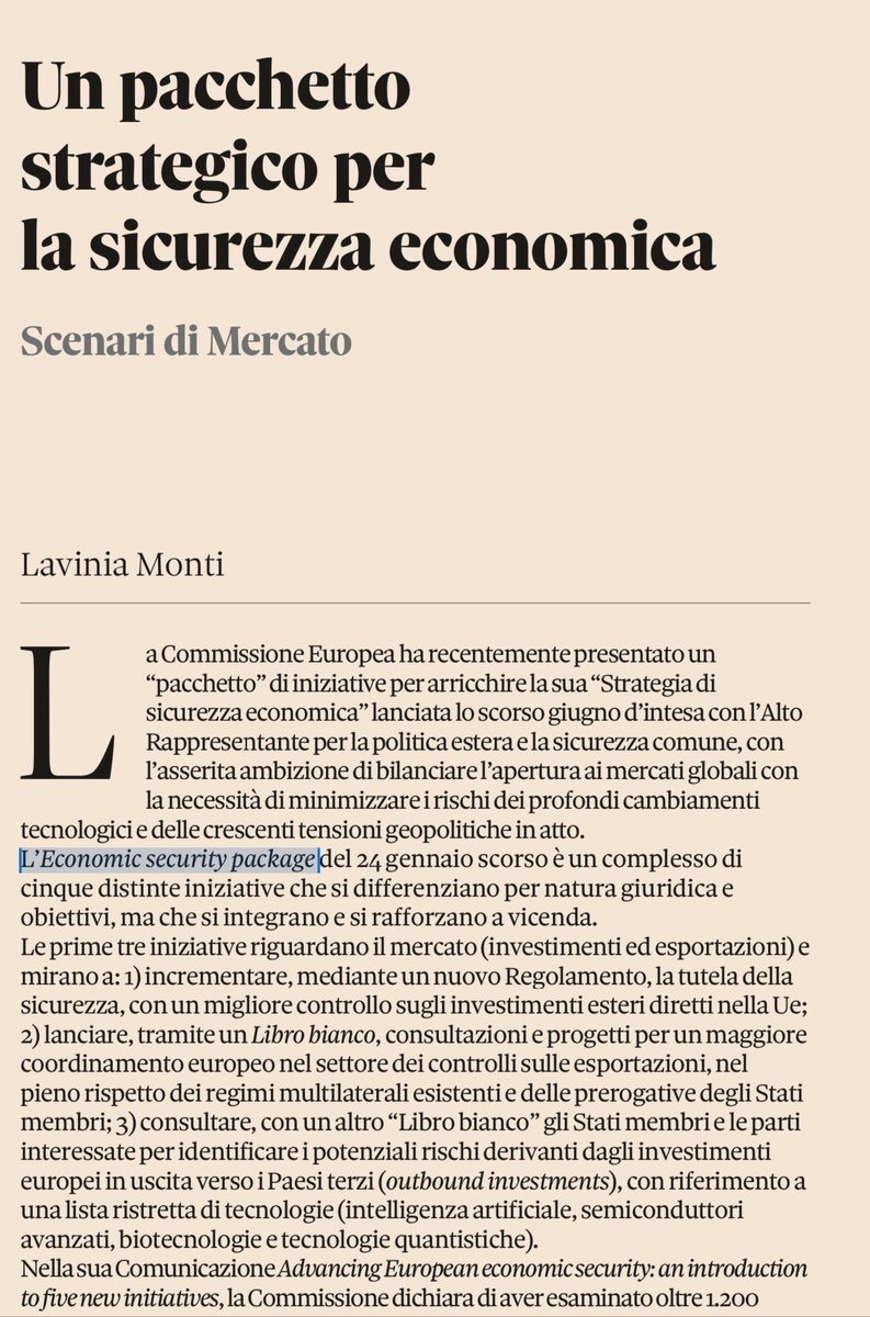 I nuovi scenari geopolitici e geoeconomici dettano l’agenda europea per una nuova #strategia di #sicurezzaeconomica. Pubblicato il nuovo #economicsurveypackage che si basa su cinque iniziative di #softlaw per affrontare #scenari di rischi in continua evoluzione. (via IlSole24Ore)