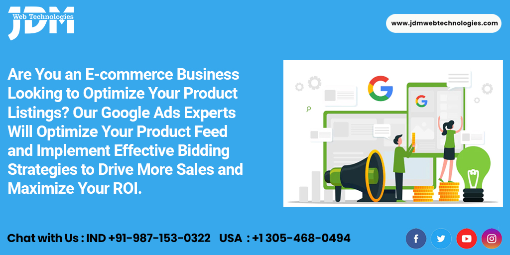 Are you an e-commerce business looking to optimize your product listings? Our Google Ads experts will optimize your product feed & implement effective bidding strategies to drive more sales & maximize your ROI.

🌐: bit.ly/3SNkMV8

#ProductListingAds #JDMWebTechnologies