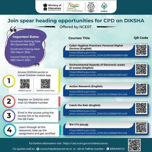 ncert's tweet image. Engage and enhance your professional and pedagogical skills through the FREE online courses offered by NCERT on the DIKSHA portal. For details of the courses, visit ciet.ncert.gov.in/onlinecourses
#onlinecourse #freeonlinecourse #education