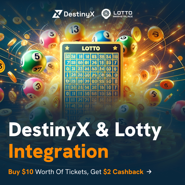 playdestinyx's tweet photo. DestinyX Launches @lottylottocoin - the largest global lottery marketplace

We're thrilled to announce that DestinyX has teamed up with Lotty, giving you access to over $1 billion worth of lotteries worldwide from just $1 🌍✨

🎁 Buy $10 worth of tickets and get $2 cashback
💰 Valid until February 14th

Buy your tickets now
https://t.co/RYnHWfm4vm

#lottery #lotty #destinyx