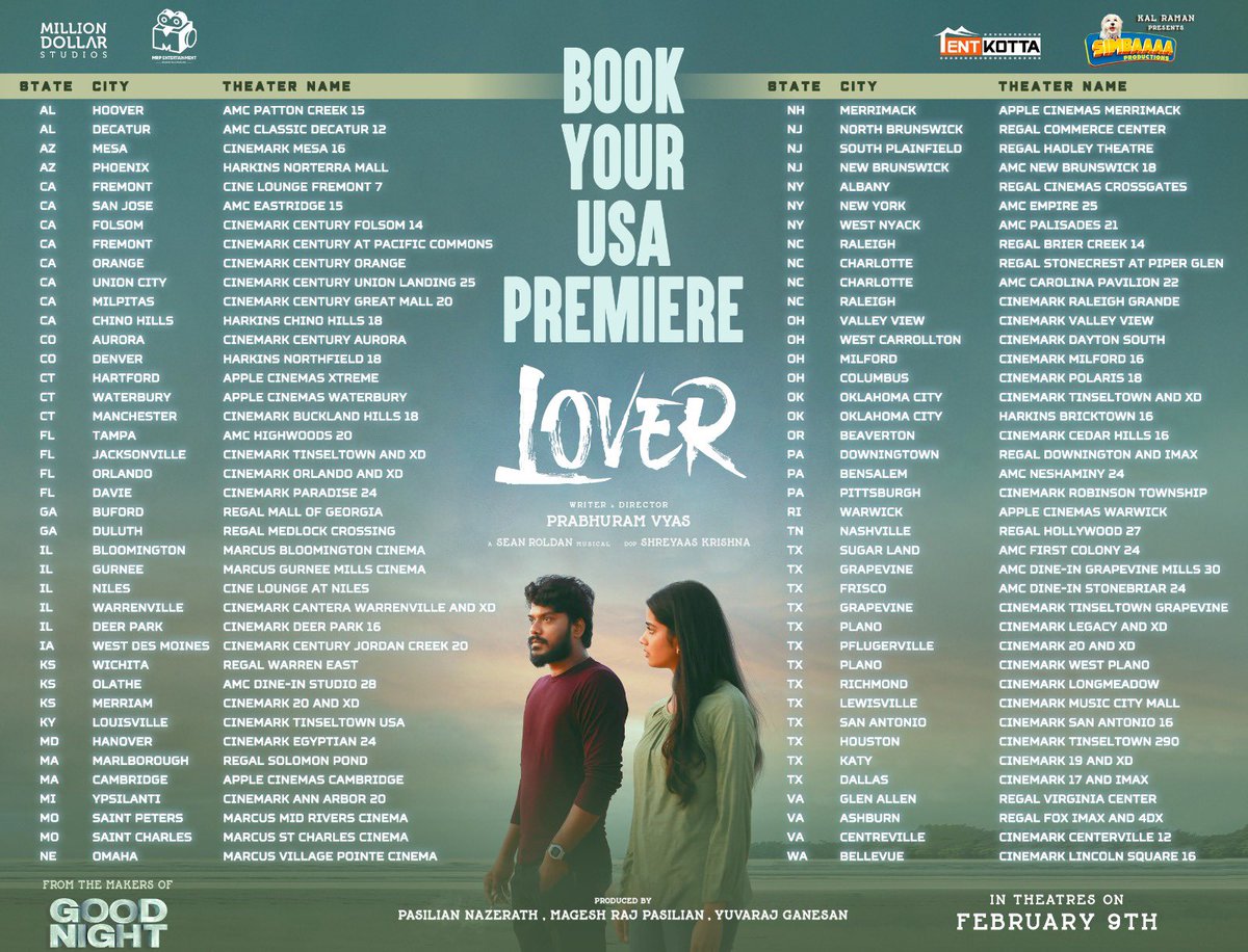 Tentkotta's tweet photo. A movie for the millienials ❤️‍🔥

Watch our #lover @Manikabali87 releasing in theatres near you on feb 09. 

@Vyaaaas Direction &amp; @RSeanRoldan musical 🎶

Overseas release by #simbaaaa USA release by #tentkotta.

Watch the stunning trailer ▶️ https://t.co/eJHSiSnlz5… https://t.co/Mt6jlQHvOS