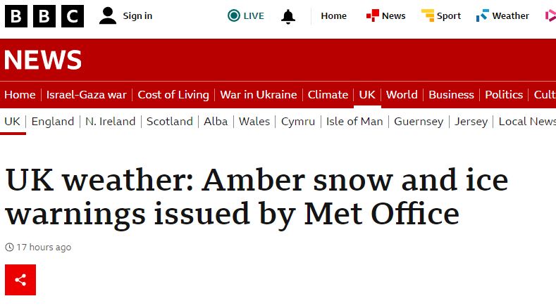 When I was younger we didn't need warnings about amber snow.

We knew not to eat it *sage nods*

<a href="/BBC/">BBC</a>