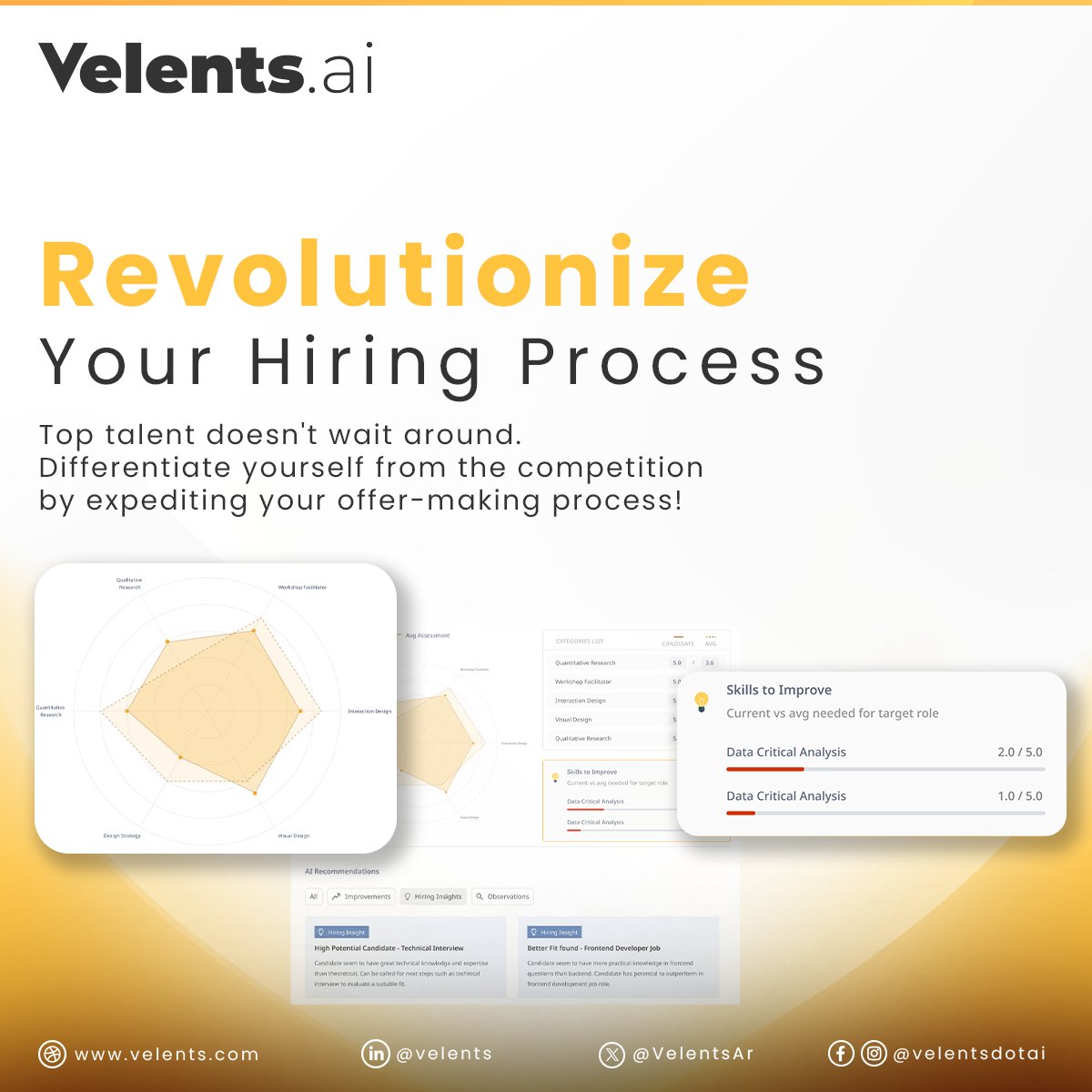 Top talent doesn't wait around.
Differentiate yourself from the competition by speeding up your hiring process with Velents AI hiring tools and hire the perfect candidate!

Sign up now for Free!
🔗 bit.ly/3rLFlqo

#AIinHiring #HR #AI #Recruitment