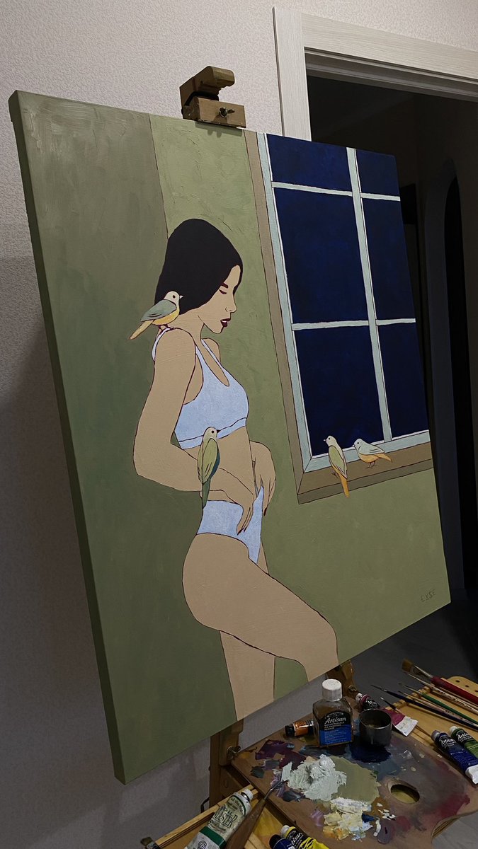 exesalle's tweet photo. #oilpainting 

A Moment of Calm

In the quiet embrace of the night, a captivating scene unfolds within the confines of this mesmerizing painting. A young woman stands gracefully at the window, the inky darkness outside a serene backdrop to her contemplative presence. https://t.co/AqLHAOF8Zw