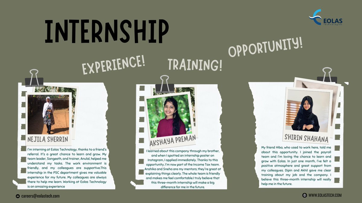 eolasmahe's tweet photo. Explore the World of Possibilities: Our interns share inspiring stories of personal and professional growth in Accounts and Finance. Dive into the success stories that have emerged from our internship program. Stay tuned for future opportunities!

#internships #eolastech #mahe https://t.co/LnLKeqYihu