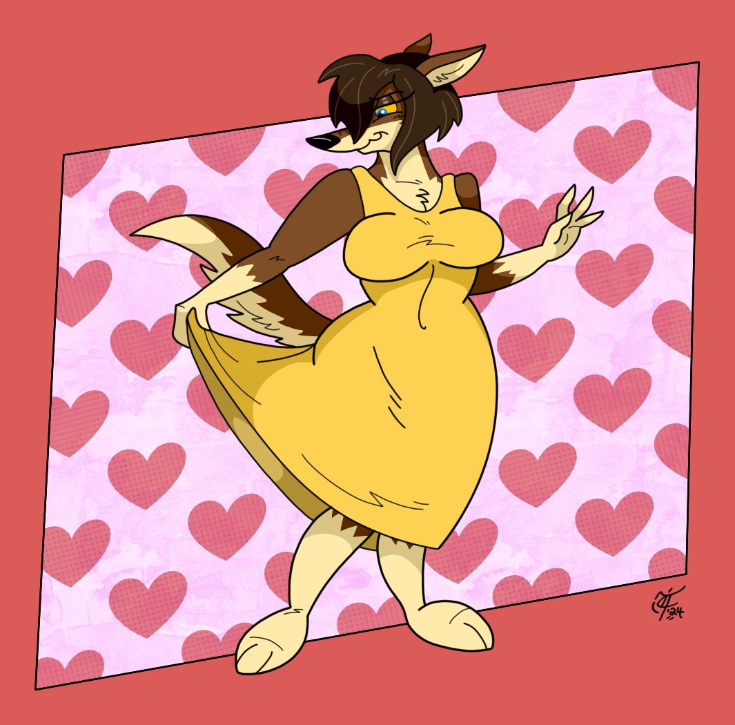 A lovely little pinup of Lucy Lupa, admiring her new yellow dress (yeah, pretty sure this will be her go-to outfit now) 🐺💛👗😘 #LovelyLucyLupa #shewolf #yellowdress #anthrofurry #curvyandslaying #pinup #sexylady #ocart