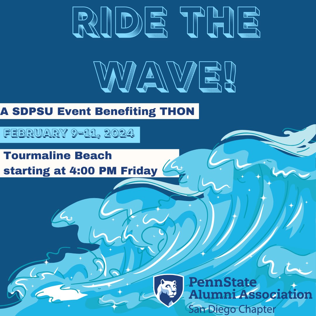 SDPSU's tweet image. Ride the Wave benefiting THON™ is from 2/9-2/11 at Tourmaline Beach starting at 4 PM! All proceeds raised will go directly to THON™. Donations can be made via Venmo (@sdpsu) or link in bio! This is a fundraiser sponsored by our chapter of PSAA solely for the benefit of THON™