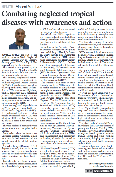 As we move towards our goal of eliminating NTDs, there is need to strengthen advocacy, visibility and profile of NTD control. We will also need Scaling up Transmission Control Interventions through preventive chemotherapy, environmental manipulation, sanitation, hygiene and BCC