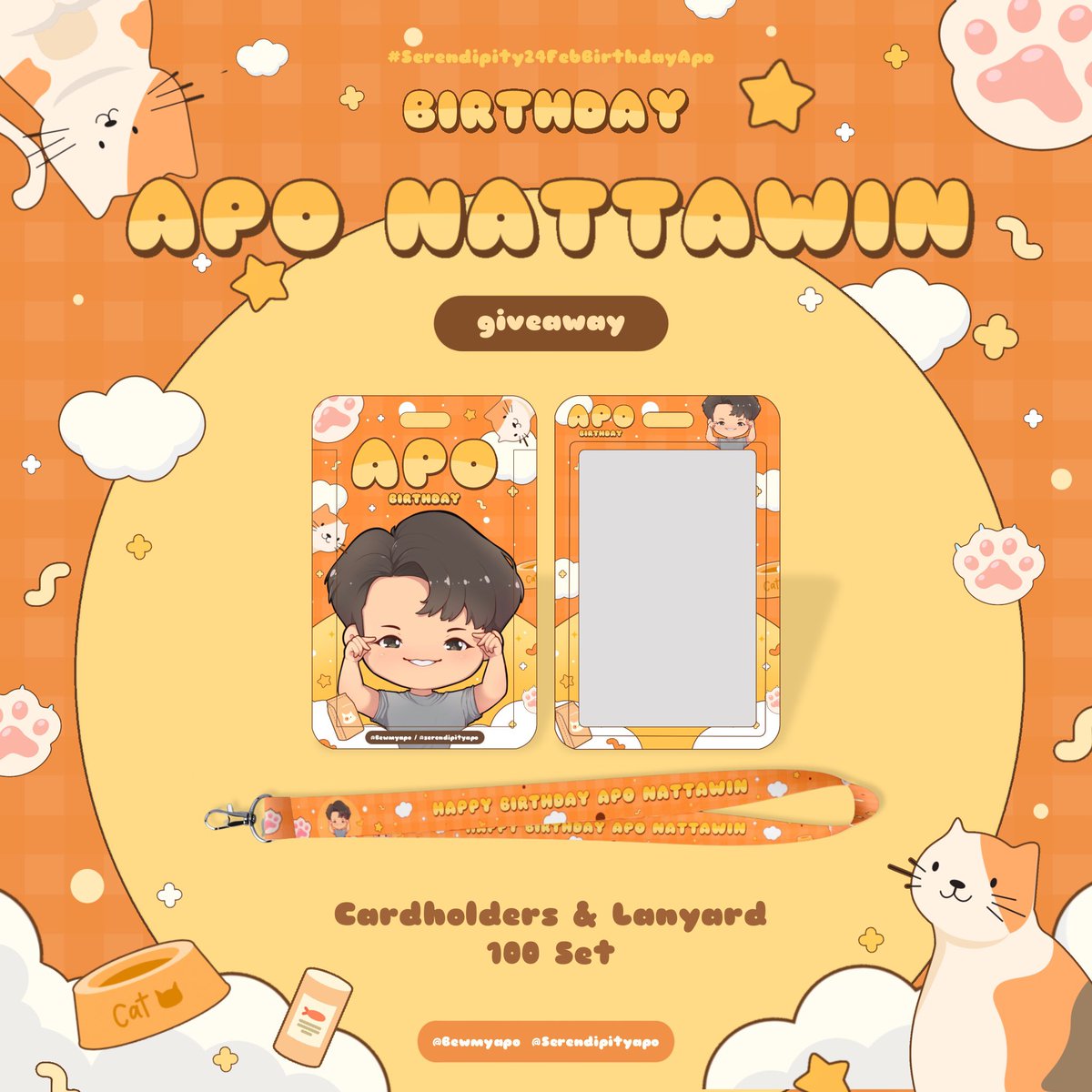 (10) giveaway from : Serendipity 

“ Cardholders &amp; Lanyard ” บัตร สายคล้อง

🗓️ : 18 February 2024
📍 : DIAMOND HALL BU DIAMOND (A3), BANGKOK UNIVERSITY

<a href="/Nnattawin1/">Nnattawin</a> : #Nnattawin
#apocolleagues
#Serendipity24FebBirthdayApo
#NattawinBDproject24