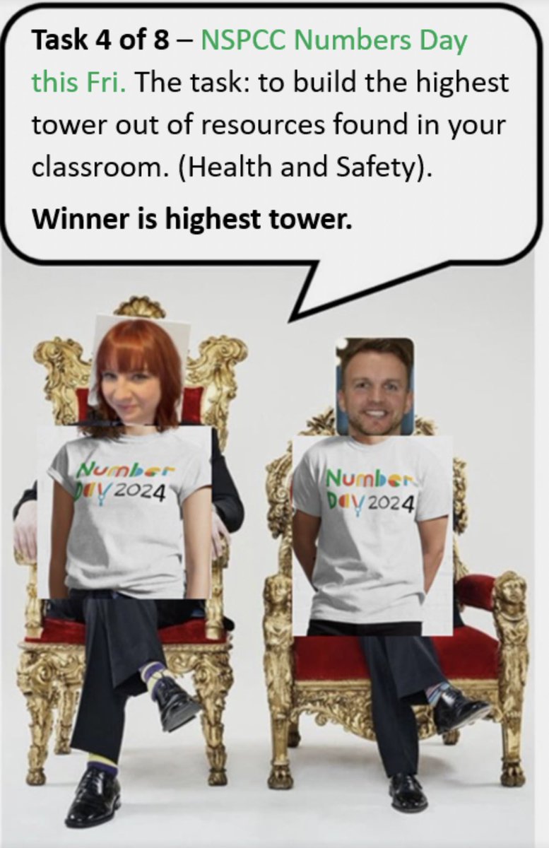 UoDPost14ITE's tweet photo. A shift in focus for our @NSPCC #NumbersDay for @taskmaster this week. And the winner is…Humera! With a tower made of chairs (best thing is the second chair adding no height to the first chair). 😂
@FurtherEdagogy 2️⃣:2️⃣ @EduKayte
as we go in to the break! Well played.
🐎🐎 https://t.co/XK4gNeNuD2