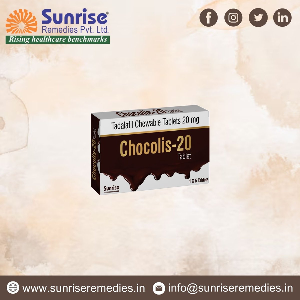 #ChocograChewable Generic Sildenafil Chewable Most Popular Products From Sunrise Remedies Pvt. Ltd.

Read More: sunriseremedies.in/our-products/c…

#ChocograChewable #SildenafilChewable #TadalafilChewable #Vardenafil #Avanafil #Udenafil #Dapoxetine #EDProducts #PEProducts #PharmaExport