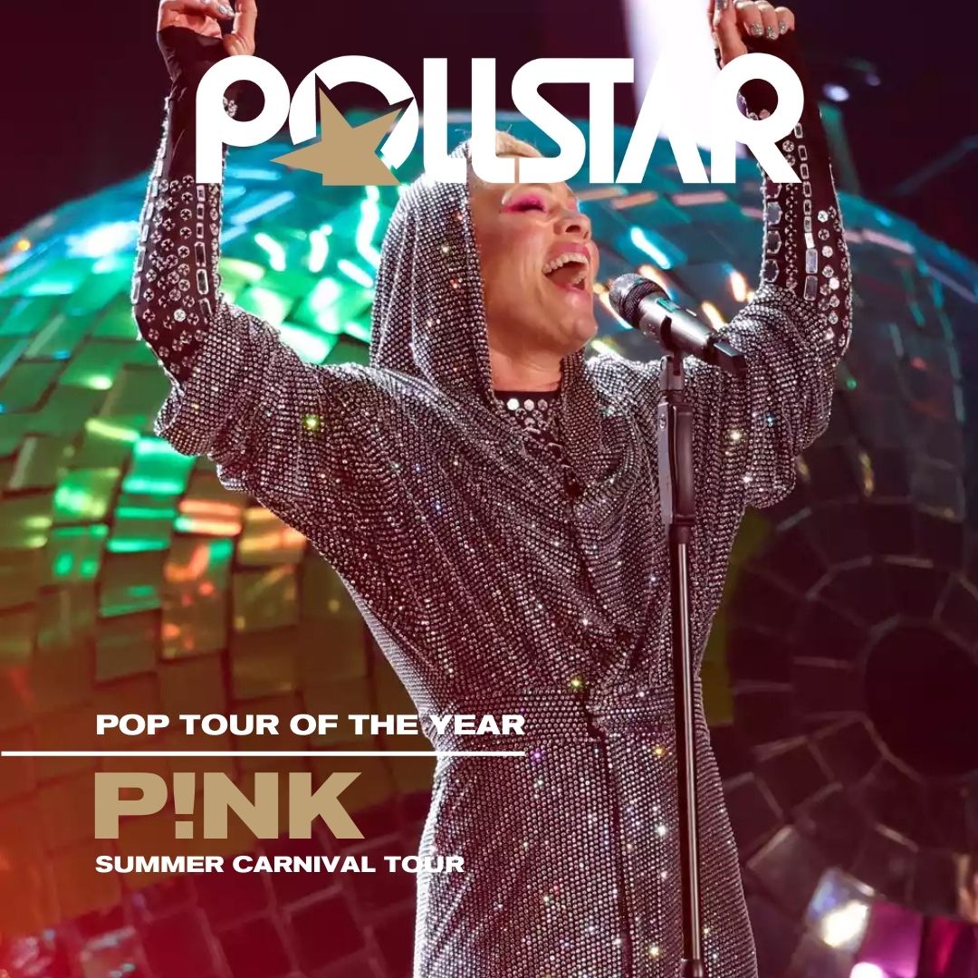 Pollstar's tweet image. Congratulations to our Pop Tour of the Year Winner, @Pink’s Summer Carnival Tour! 🪩🌟

#SummerCarnivalTour #PollstarAwards