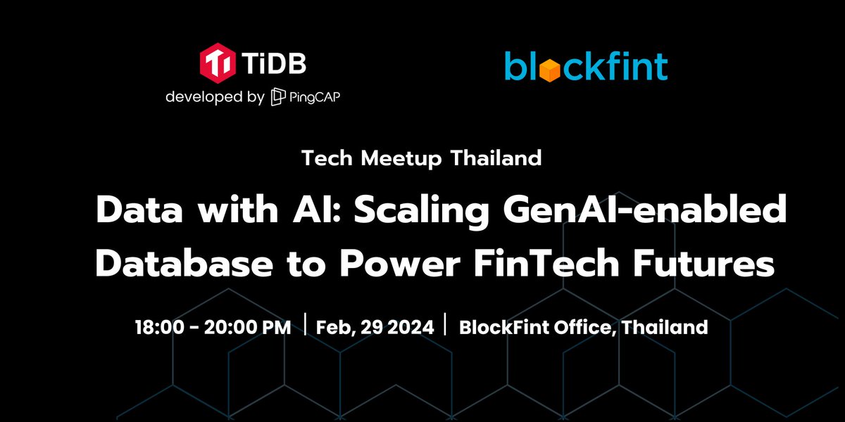 AdrienneK615's tweet image. 🌟 Join us for a groundbreaking workshop on #AI #Distributeddatabases with TiDB &amp; @blockfint. Hear from industry experts, dive into the latest AI-trend, and connect with fellow developers! 🚀 #TechEvent #Networking #Innovation social.pingcap.com/u/OlsN10