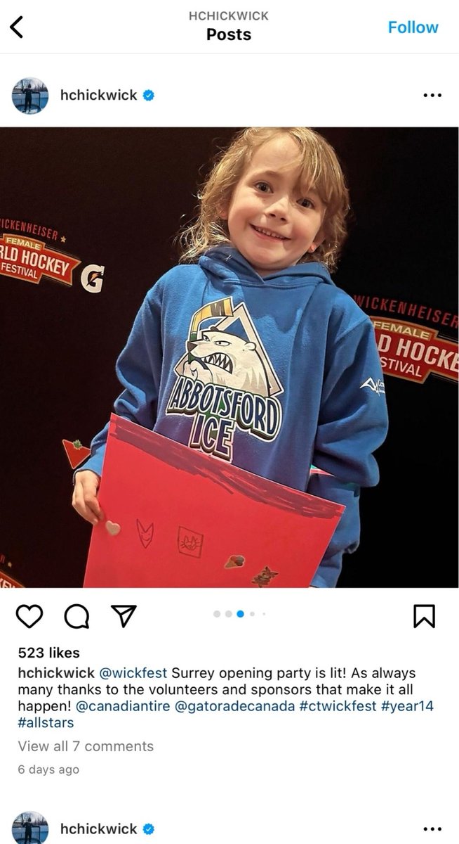 Ahhh Hayley Wickenheiser posted a photo of my daughter on her Instagram🤣🤣 this couldn't be a worse photo of her 🤣🤣 but still super cool!  #GirlsInSports  #wickfest