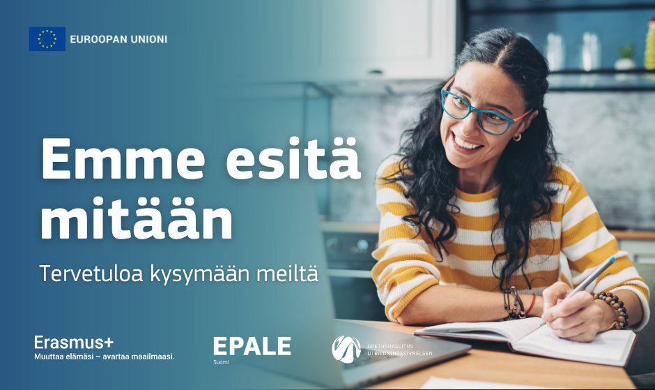 Erasmus+ -ohjelmasta kiinnostunut hakija, mikäli sinulla on kysyttävää hankkeestasi, osallistu Emme esitä mitään -virtuaalikahveillemme. Kahvien aikana emme esitä dioja vaan olemme paikalla sinun kysymyksiäsi varten. Katso ajankohdat ja tule linjoille ➡️ lnkd.in/dZPrqMVM