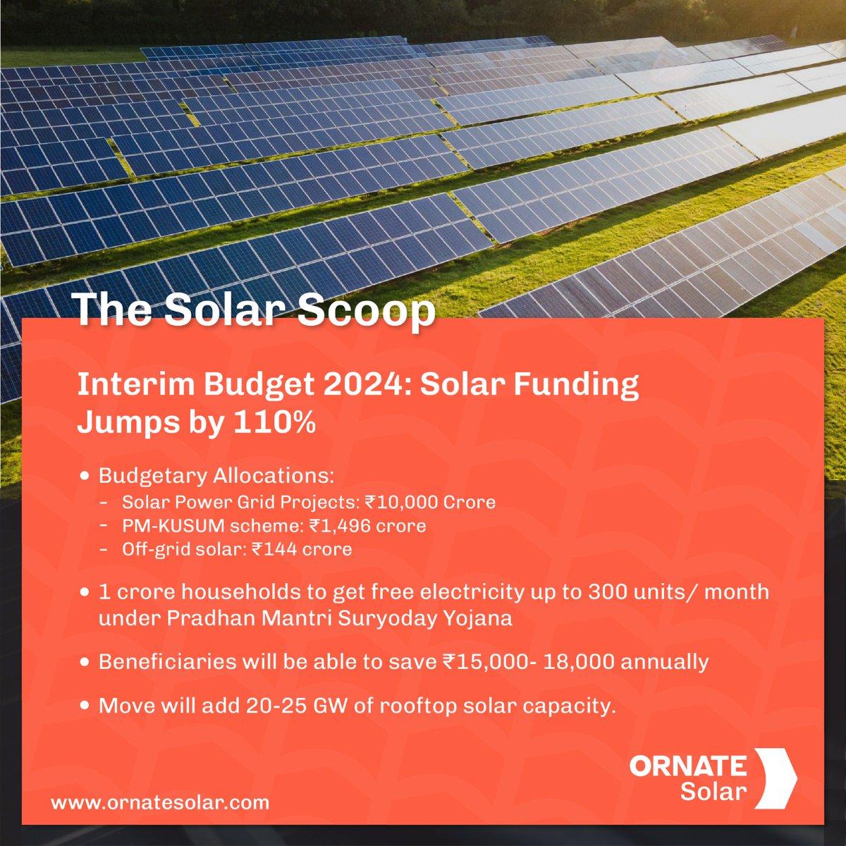 Finance Minister Nirmala Sitharaman has unveiled the #InterimBudget2024 with multiple provisions to support the solar industry!

Get the full scoop here👇🏽
.
.
#OrnateSolar #Solarscoop