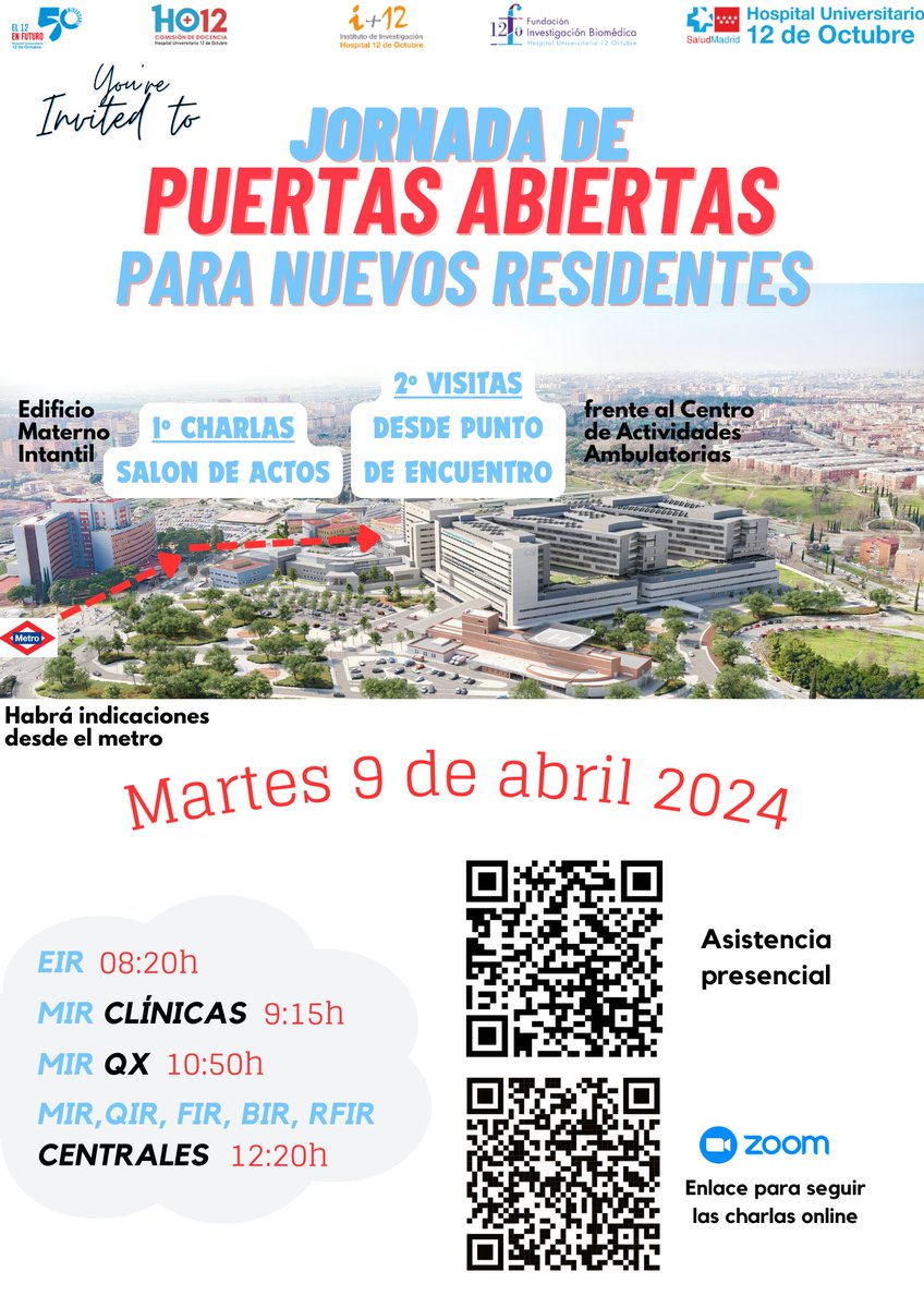 ¡¡Ya tenemos fecha para la Jornada de Puertas Abiertas!! 🙃 Pensamos que este año que nos mudamos al nuevo Hospital es especialmente ilusionante entrar a formarse con nosotros, en unas instalaciones punteras a nivel europeo. Rogamos difusión para llegar a los R0’s ¡Os esperamos!