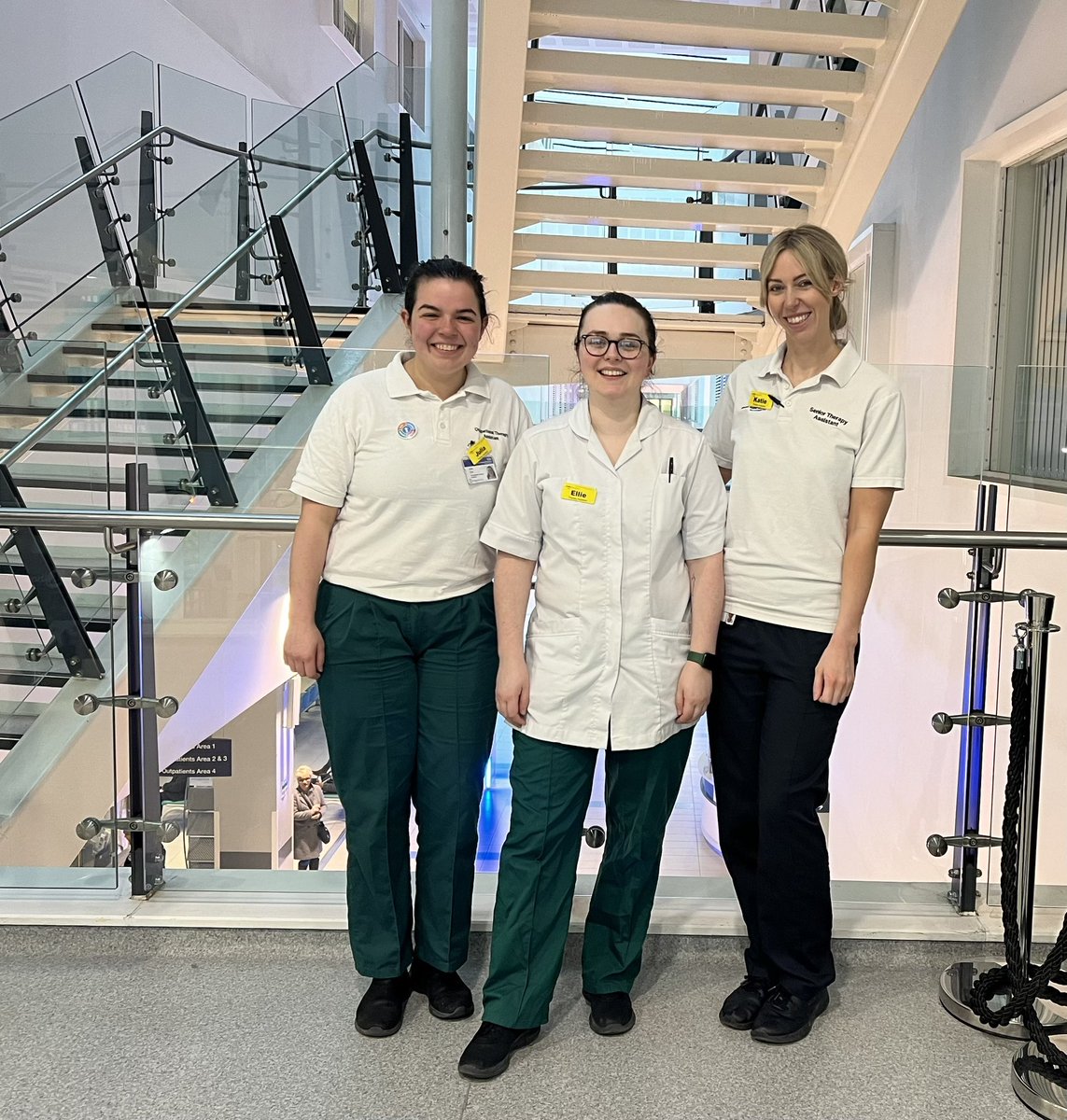 From left to right is Julia, Ellie and myself and we are first year Occupational Therapy Apprentices. It’s a privilege to have this opportunity to progress into a career that we are passionate about! 💚#apprenticeshipweek @UHBTherapy @claremhassan @JoLeek6 @OThannahthomson