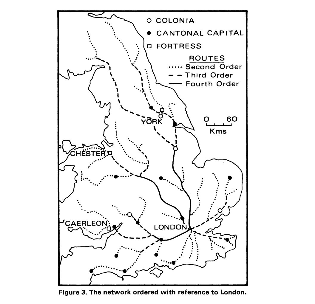 Reminded me of this... Continuity from the Roman period 'Network Analysis and Historical Geography', T. R. B. Dicks (1972) jstor.org/stable/20000602