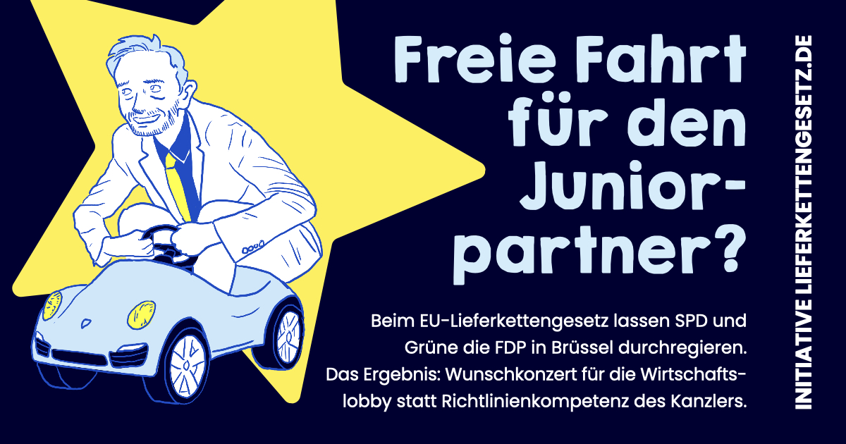 Initiative Lieferkettengesetz (@lieferketteng) on Twitter photo Lieber <a href="/Bundeskanzler/">Bundeskanzler Olaf Scholz</a>, liebe <a href="/spdbt/">SPD-Fraktion im Bundestag</a> & <a href="/GrueneBundestag/">Grüne im Bundestag 🇪🇺🏳️🌈</a> setzen Sie der ungebremsten Irrfahrt der #FDP ein Ende.
Für Menschenrechte & Klima, für das 🇪🇺#Lieferkettengesetz - das wäre wahre Führungsstärke.
<a href="/W_Schmidt_/">Wolfgang Schmidt</a> <a href="/PhilippTuermer/">Philipp Türmer</a> <a href="/dieschmidt/">Dagmar Schmidt</a>
<a href="/hubertus_heil/">Hubertus Heil</a> <a href="/BMWK/">Bundesministerium für Wirtschaft und Klimaschutz</a> <a href="/ToniHofreiter/">Toni Hofreiter</a> Lieber <a href="/Bundeskanzler/">Bundeskanzler Olaf Scholz</a>, liebe <a href="/spdbt/">SPD-Fraktion im Bundestag</a> & <a href="/GrueneBundestag/">Grüne im Bundestag 🇪🇺🏳️🌈</a> setzen Sie der ungebremsten Irrfahrt der #FDP ein Ende.
Für Menschenrechte & Klima, für das 🇪🇺#Lieferkettengesetz - das wäre wahre Führungsstärke.
<a href="/W_Schmidt_/">Wolfgang Schmidt</a> <a href="/PhilippTuermer/">Philipp Türmer</a> <a href="/dieschmidt/">Dagmar Schmidt</a>
<a href="/hubertus_heil/">Hubertus Heil</a> <a href="/BMWK/">Bundesministerium für Wirtschaft und Klimaschutz</a> <a href="/ToniHofreiter/">Toni Hofreiter</a>