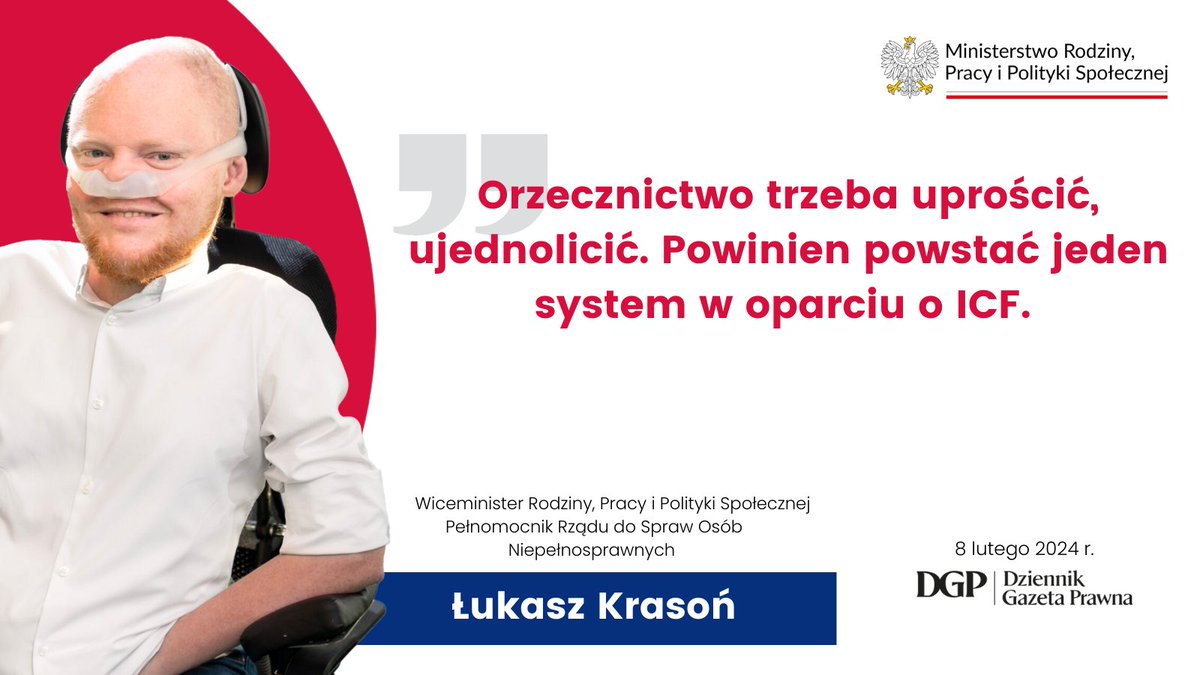 💬 Wiceminister @LukaszKrason @PelnomocnikON dla @DGPrawna: Orzecznictwo trzeba uprościć, ujednolicić, bo dziś możemy się orzekać w @zus_pl, #KRUS, @MSWiA_GOV_PL, powiatowych centrach. Świadczenia opierają się na różnych systemach. Powinien powstać jeden system w oparciu o #ICF…