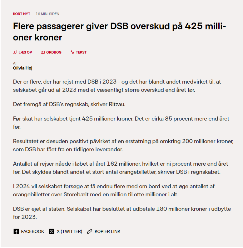 Var der virkelig brug for at DSB betalte 180 mio. kr. i udbytte til staten?? #dktrp