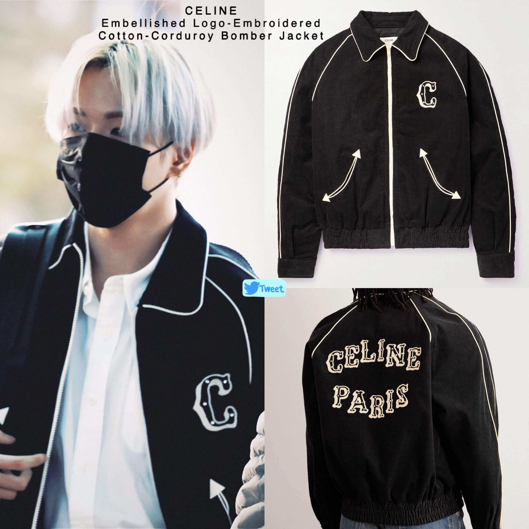 celine Logo embroidered corduroy jacket