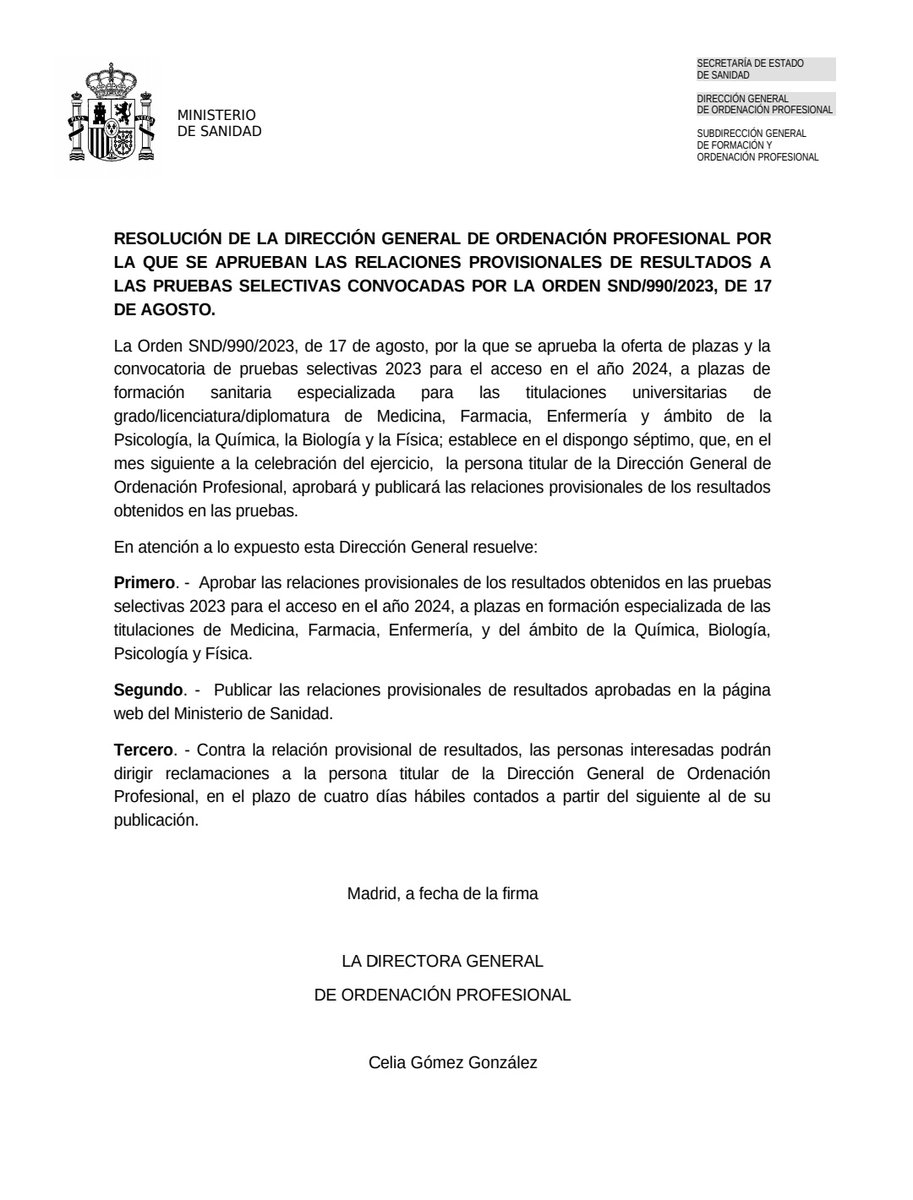 Se ha publicado el listado provisional de resultados en la web del Ministerio de Sanidad 👇👇 fse.mscbs.gob.es/fseweb/view/pu…