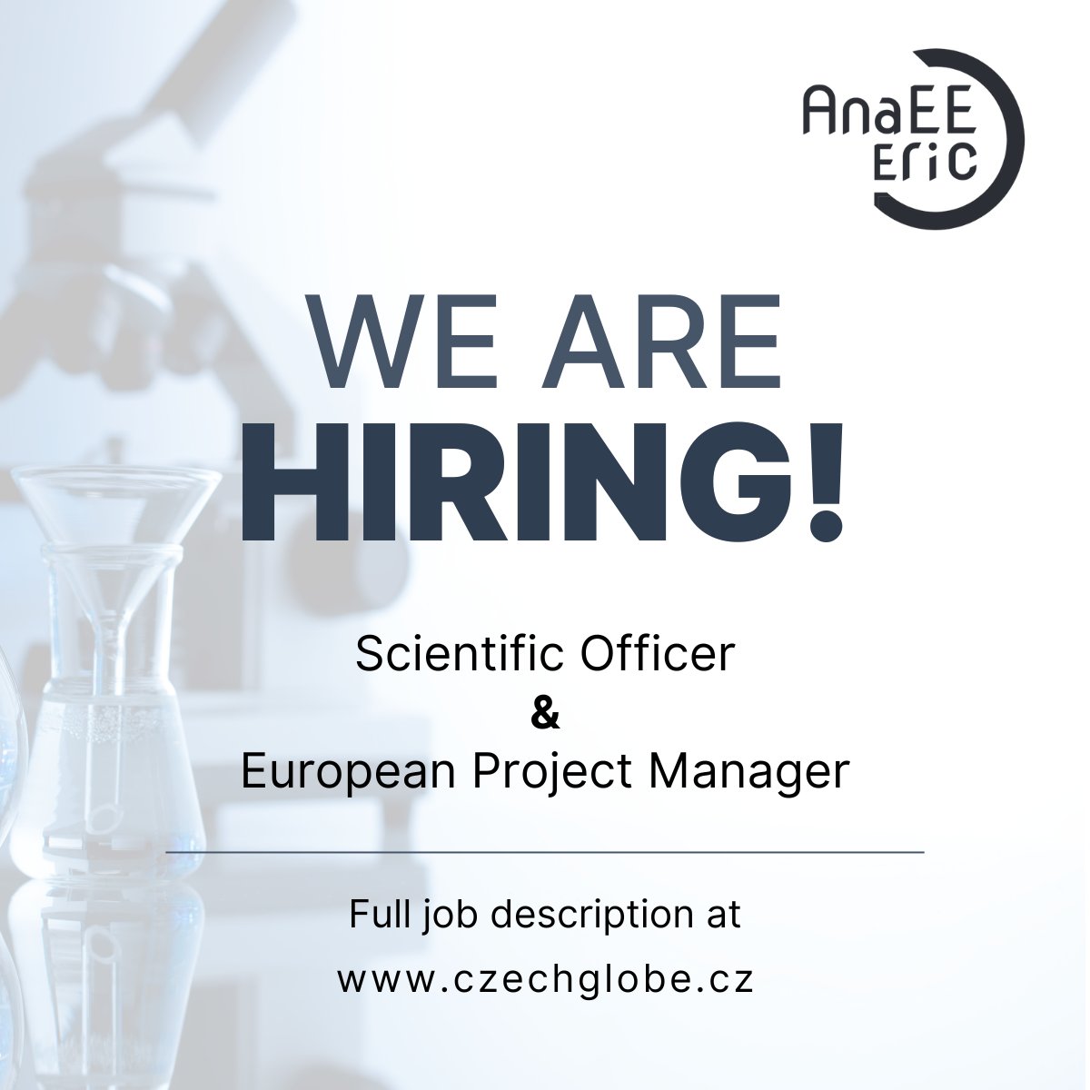 Join Us at AnaEE-ERIC in our Interface and Synthesis Centre located in CzechGlobe, Brno, Czech Republic! 🌍 Two positions: - Scientific Officer - European Project Manager For full job description and how to apply, please visit the CzechGlobe website. #CareerOpportunities