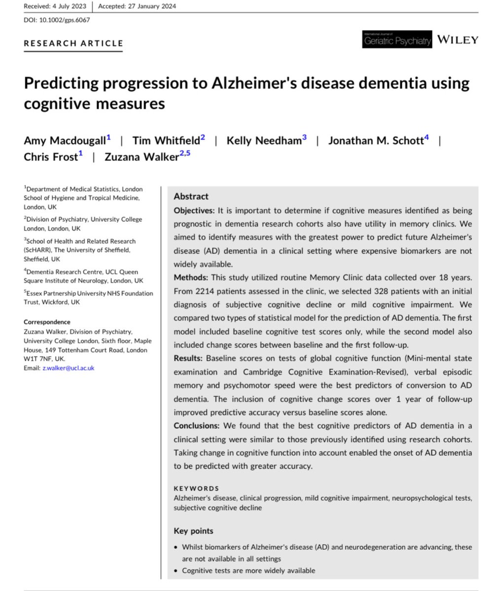 While biomarkers are understandably creating much excitement, cognitive tests are still at the heart of clinical assessment — and have value in predicting progression to dementia in routine practice onlinelibrary.wiley.com/doi/10.1002/gp…
