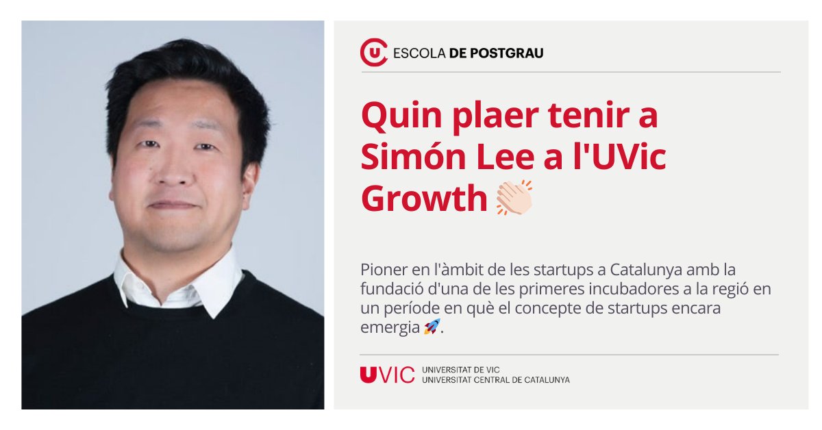 Quin plaer tenir a Simón Lee a l'UVic Growth 👏👏👏

➡️ Amb més de vint anys d'experiència en l'ecosistema de startups, innovació i desenvolupament de videojocs.

A growth ens ha preparat una intervenció sobre Innovació empresarial: que no t'avancin per la dreta.

#uvic_growth🌱