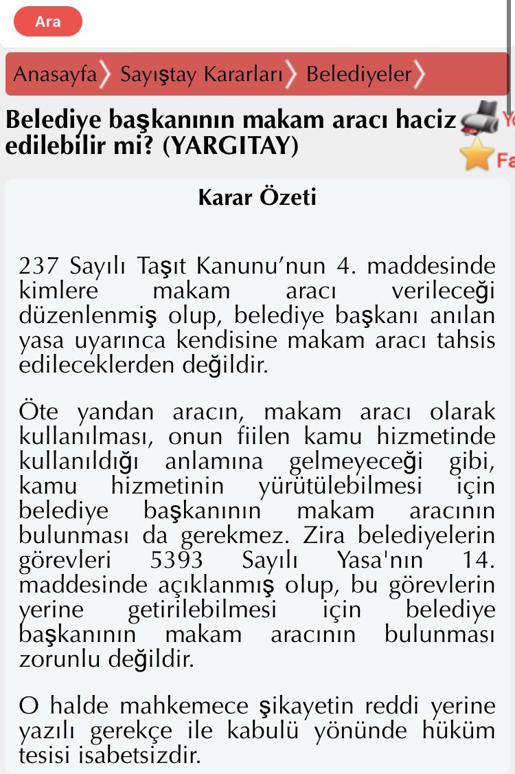 Belediye başkanının makam aracının haciz edilebileceği hakkında Yargıtay Kararı. #belediye #belediyebaşkanı #icra #haciz #kamumalı #makamaracı #hukuk #yargı #avukat #istinaf

Karar: kararkutuphanesi.com/yazi.php?id=11…