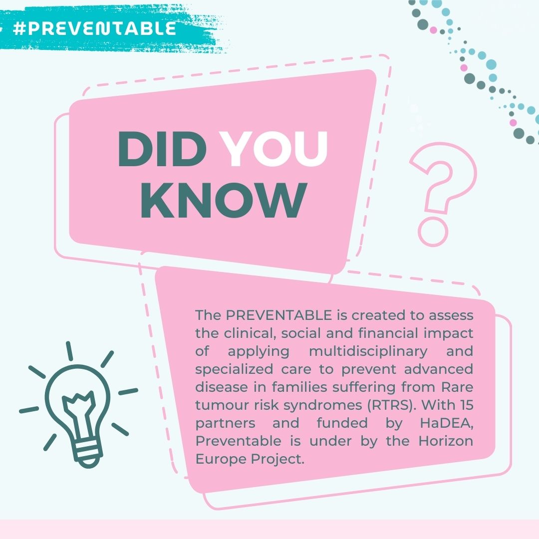 Preventable_EU's tweet photo. 🌟 🔬 The PREVENTABLE project's primary focus is to prevent advanced disease and improve the lives of those affected, through multidisciplinary and specialized care, with the support of 15 dedicated partners, commenced in January 2023 for 3 years under Grant Agreement 101095483. https://t.co/y6KEpUGuMJ