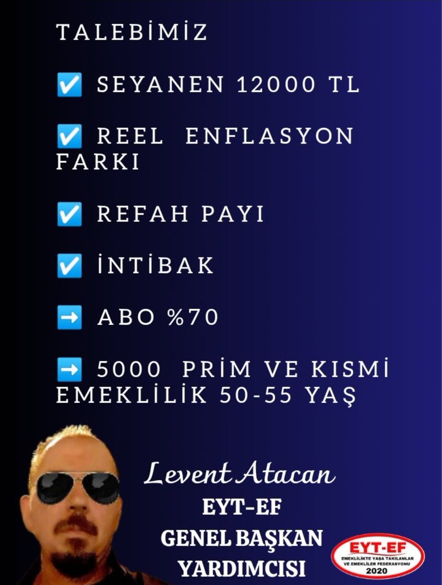 zrlcelal's tweet photo. @Ertugrul135790 TAGIMIZ
👇👇
#EmekliyeHemen12BinSeyyanen 

Gündem ve önceliğimiz;
Yetersiz olan ve en az 10Bin TL olması gereken Bayram İkramiyesi değil Seyyanen Zamdır.

Kök maaşın 22.100 TL ve üzerine 12Bin TL Seyyanen Zam yapılmasını istiyoruz.

#EYT5000KısmiyiAlacak

@RTErdogan @isikhanvedat https://t.co/U3ub8cswmF