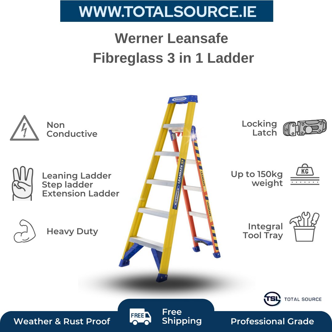 TotalSourceLtd's tweet photo. Our product of the week is the Werner Leansafe 3 in 1 Fiberglass Ladder. This ladder transforms into an Extension Ladder, a Leaning Ladder and a Step Ladder all in 1. This ladder is perfect for electrical work as it is non-conductive.
Get yours at https://t.co/tqoAmQh0tG https://t.co/Mdew7zUcCp